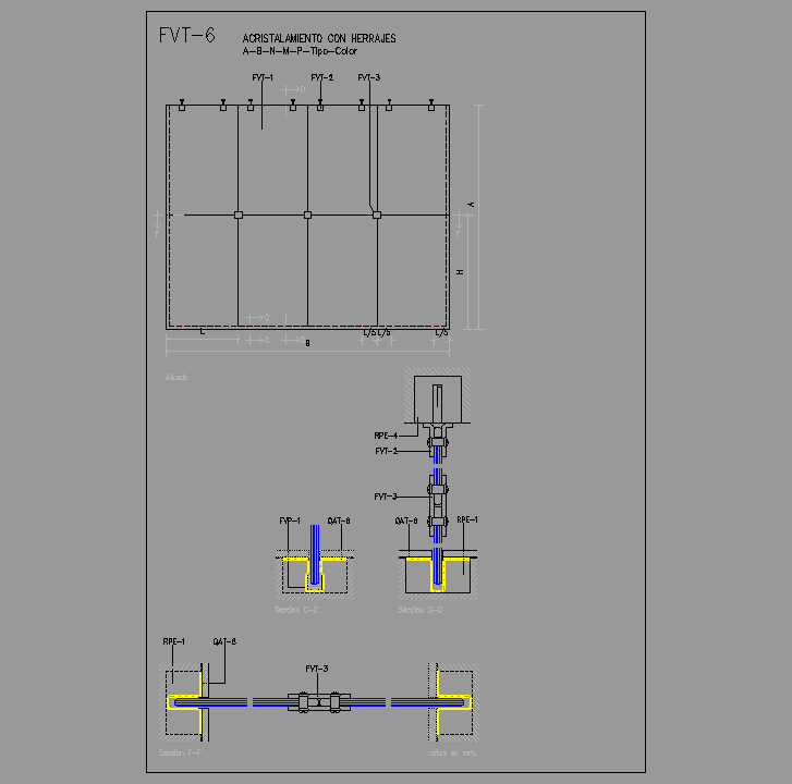 Bloque Autocad Acristalamiento con herrajes